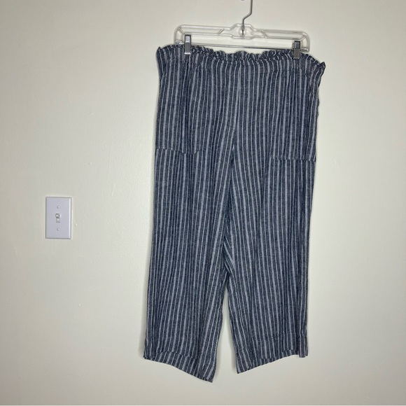 Sharagano blue chambray striped linen blend wide leg cropped pants XL - Picture 1 of 6